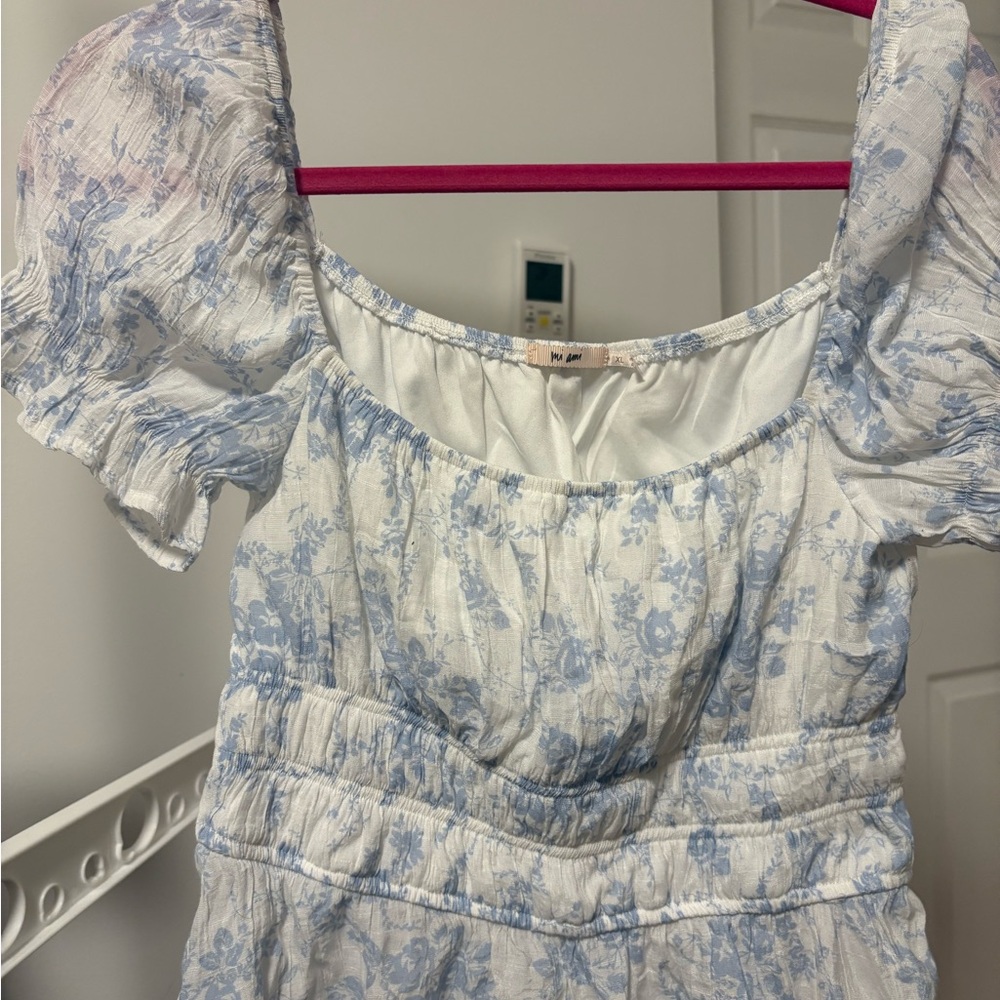 Blue Floral Puff Sleeve Dress